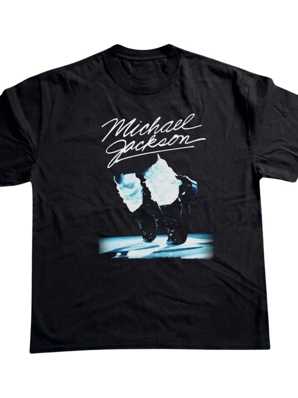 Gildan Black Michael Jackson Graphic Tee with White & Blue Accents